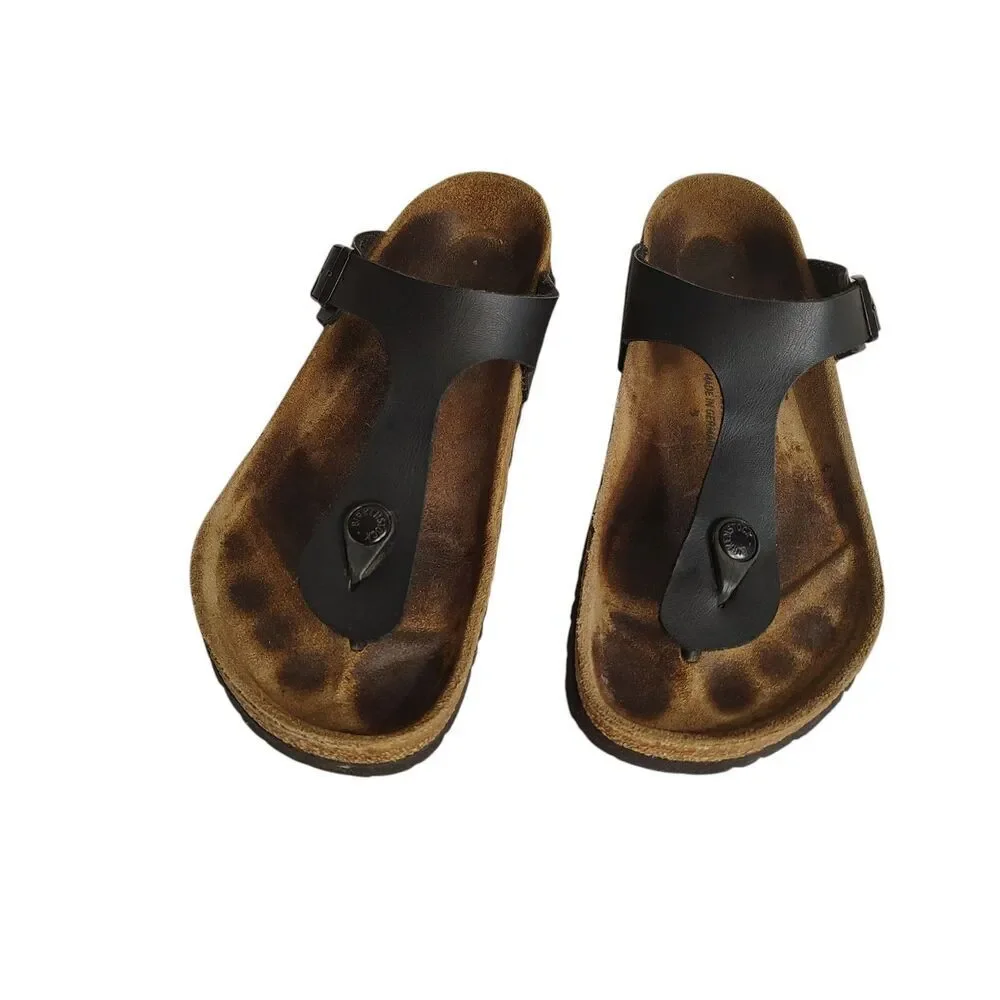 Birkenstock Gizeh Black Leather Sandals Size 39 (US 8–8.5) Cork Footbed Thong - Picture 2 of 8
